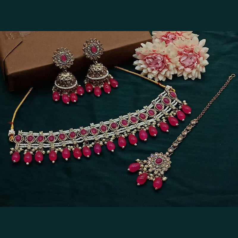 Anjali Jewellery Gold Plated Kundan Stone And Pearls Choker Necklace Set