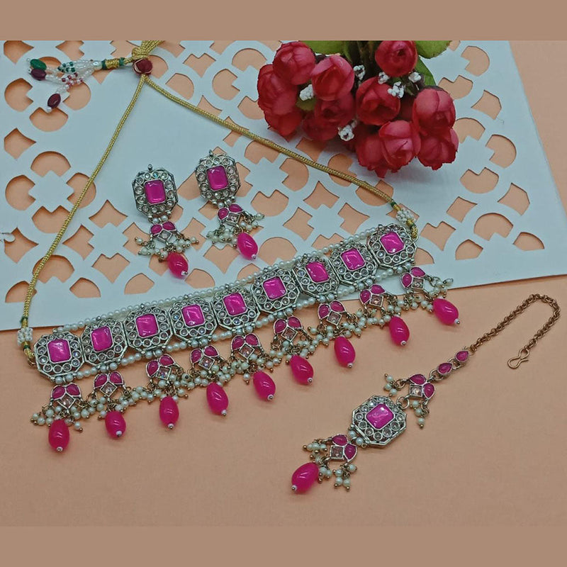 Anjali Jewellery Crystal Stone And Pearls Necklace Set