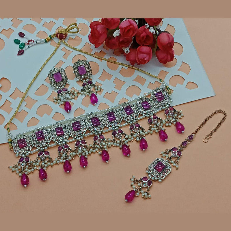 Anjali Jewellery Crystal Stone And Pearls Necklace Set