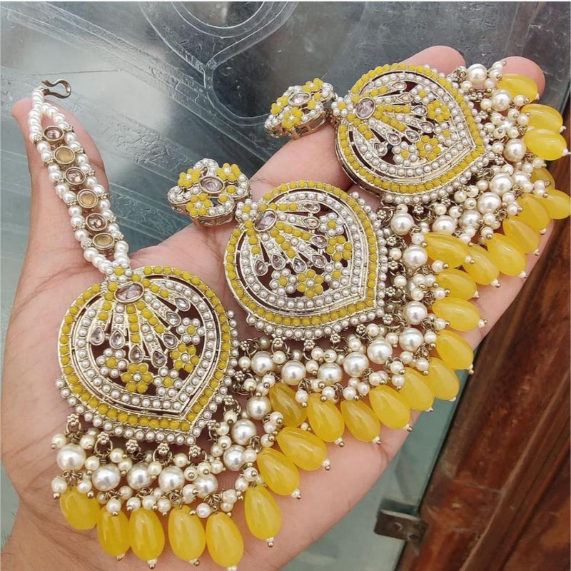 Anjali Jewellery Gold Plated kundan  Stone And Pearls Dangler Earrings With Maangtikka