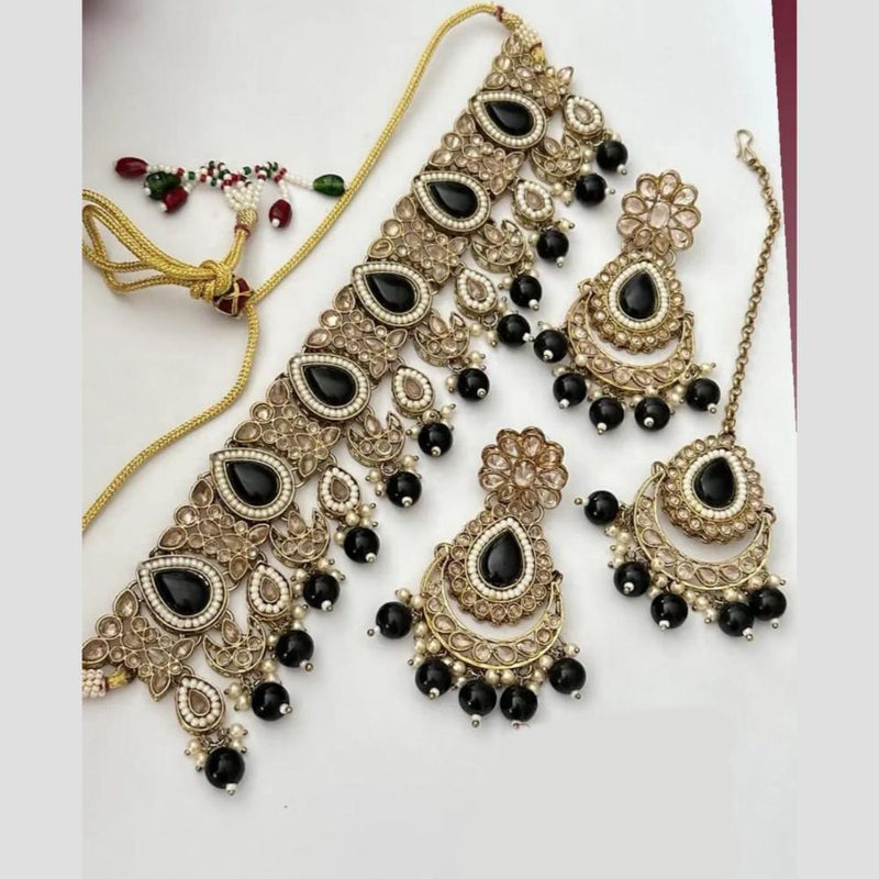 Anjali Jewellery Gold Plated Kundan Stone And Pearls Choker Necklace Set