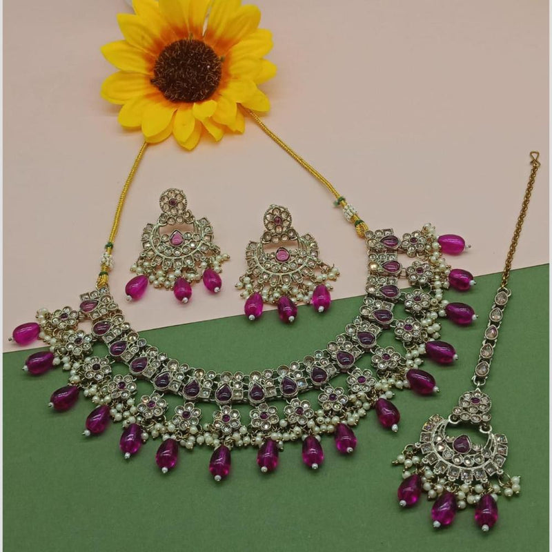 Anjali Jewellery Gold Plated Kundan Stone & Beads  Choker Necklace Set