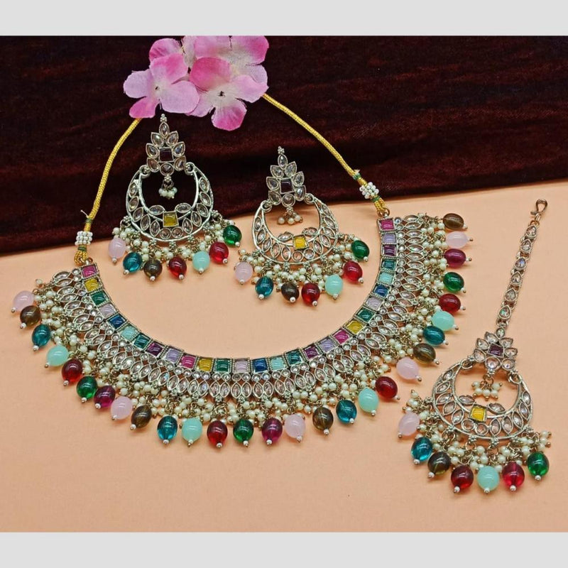 Anjali Jewellery Gold Plated Kundan Stone  Necklace Set