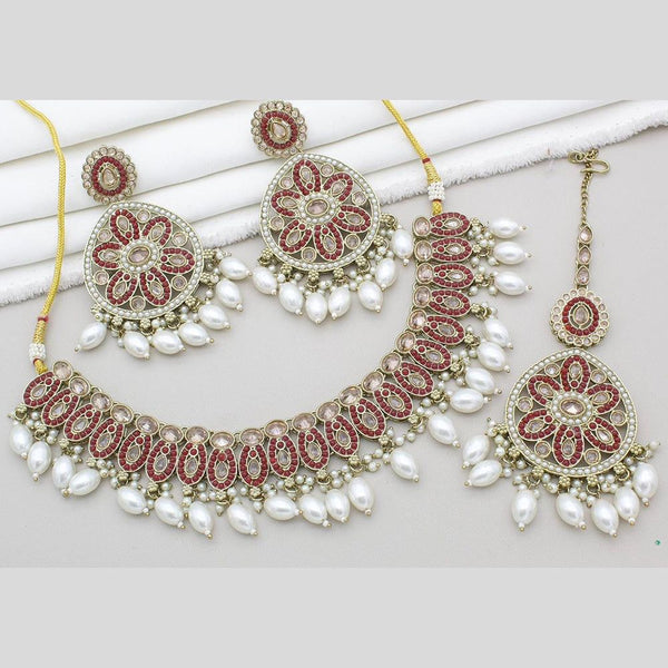 Anjali Jewellery Gold Plated Crystal Stone And Pearls Necklace Set