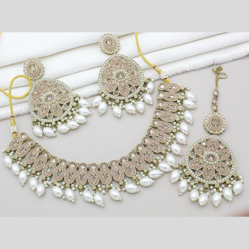 Anjali Jewellery Gold Plated Crystal Stone And Pearls Necklace Set