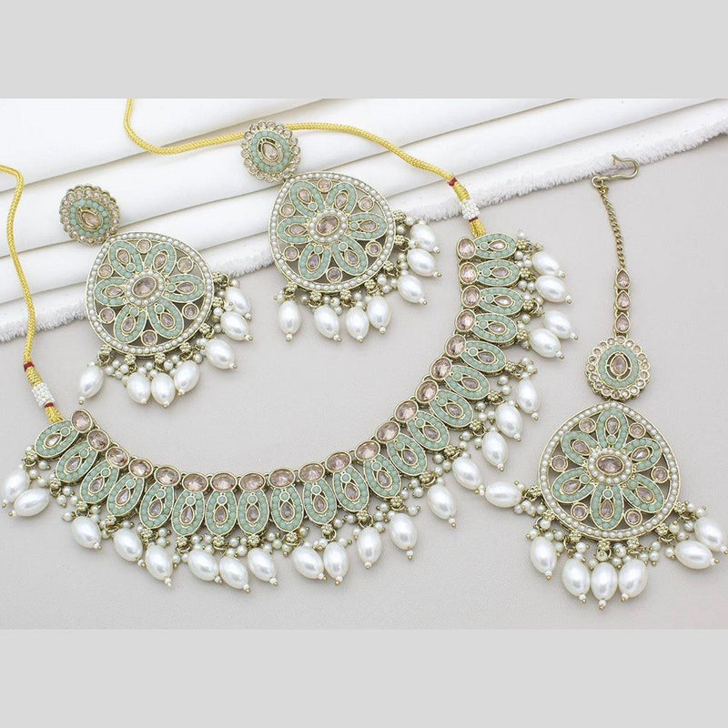 Anjali Jewellery Gold Plated Crystal Stone And Pearls Necklace Set