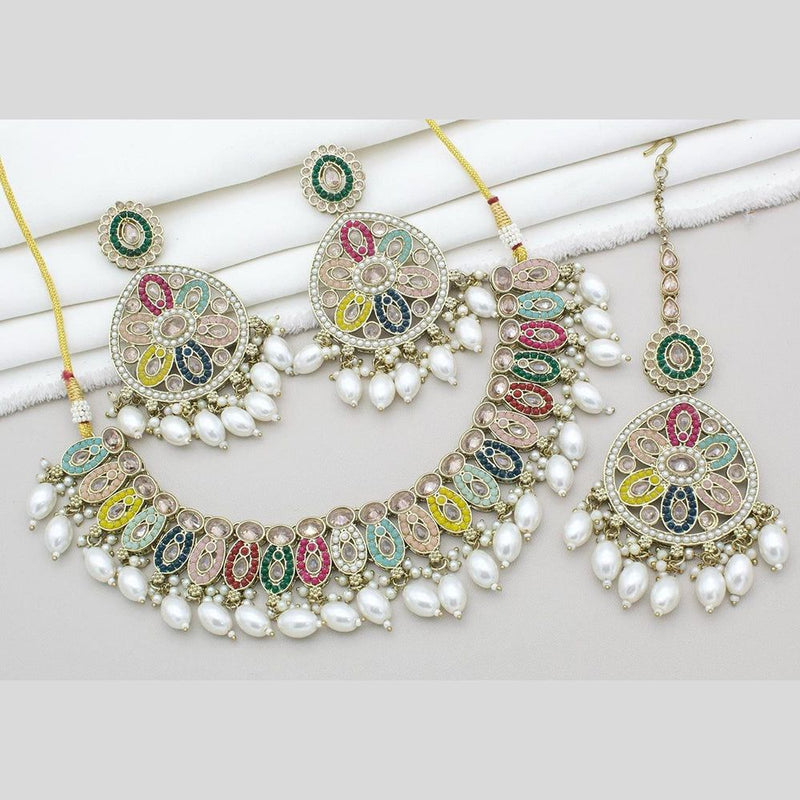 Anjali Jewellery Gold Plated Crystal Stone And Pearls Necklace Set