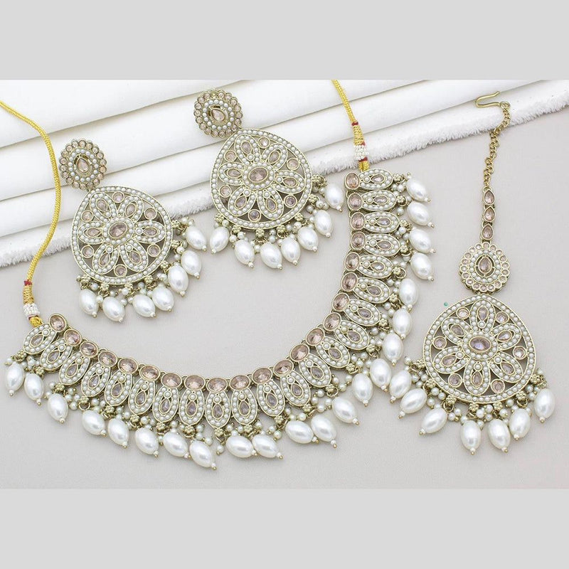 Anjali Jewellery Gold Plated Crystal Stone And Pearls Necklace Set