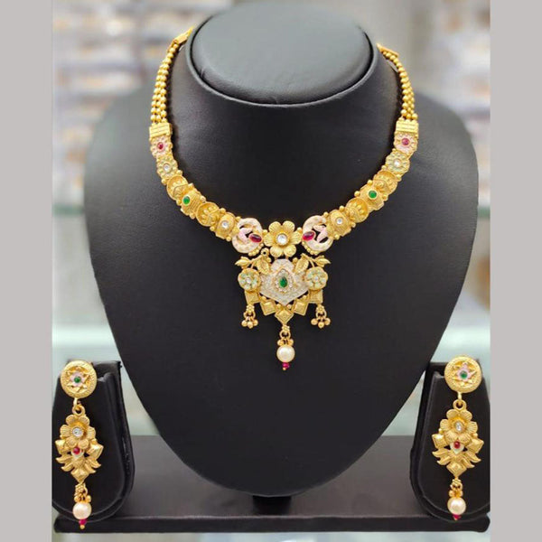 Anjali Jewellery Gold Plated Pota Stone Meenakari Necklace Set