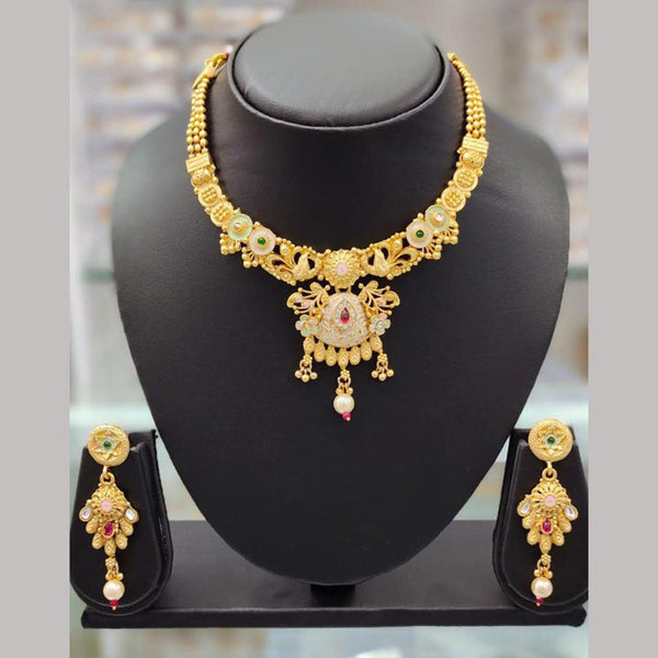 Anjali Jewellery Gold Plated Pota Stone Meenakari Necklace Set