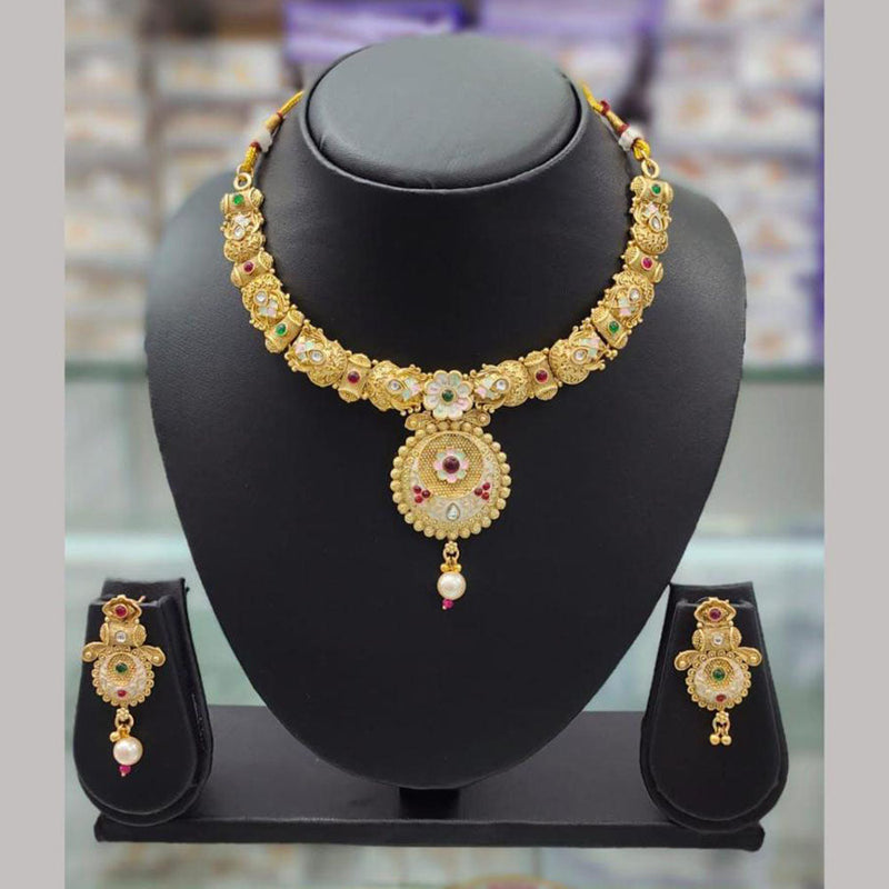 Anjali Jewellery Gold Plated Pota Stone Meenakari Necklace Set