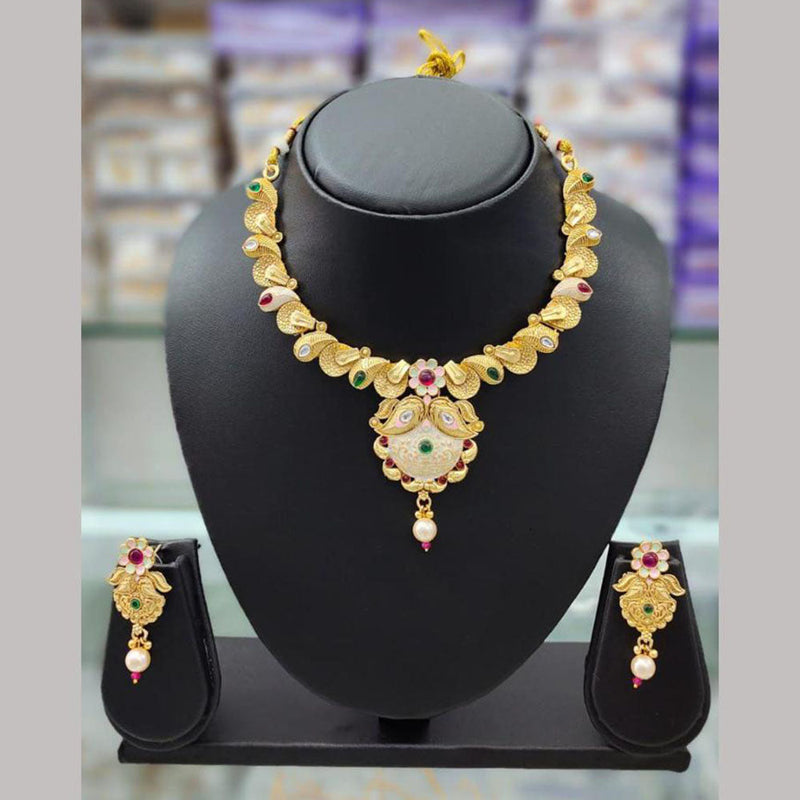 Anjali Jewellery Gold Plated Pota Stone Meenakari Necklace Set