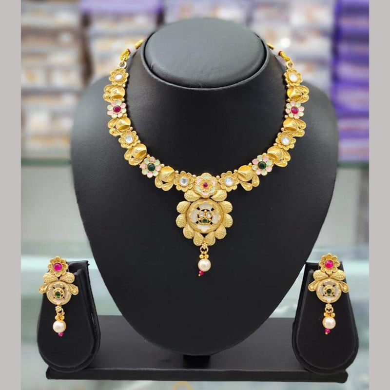 Anjali Jewellery Gold Plated Pota Stone Meenakari Necklace Set