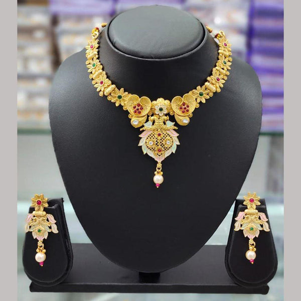 Anjali Jewellery Gold Plated Pota Stone Meenakari Necklace Set