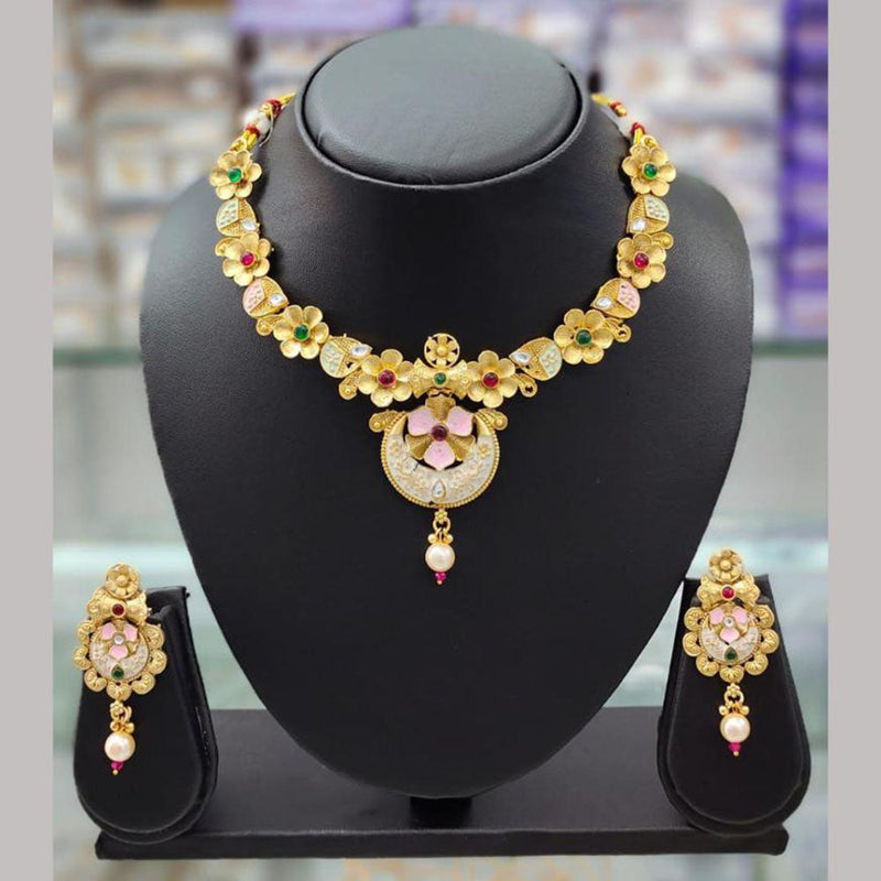 Anjali Jewellery Gold Plated Pota Stone Meenakari Necklace Set