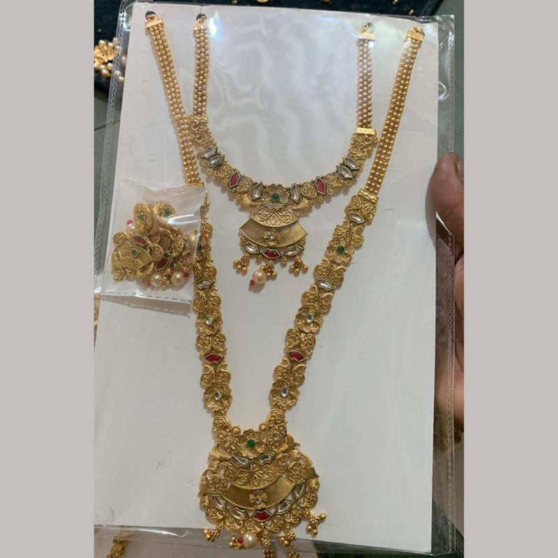 Anjali Jewellery Gold Plated Kundan Stone Double Necklace Set