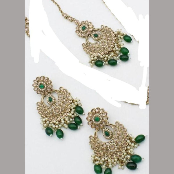 Anjali Jewellery Gold Plated Crystal Stone & Beads  Earrings With Maangtikka