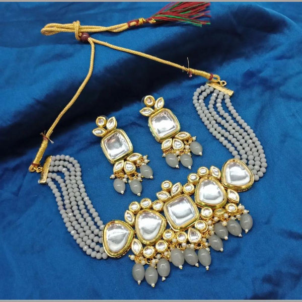 Anjali Jewellery Gold Plated Kundan Stone & Beads Choker Necklace Set