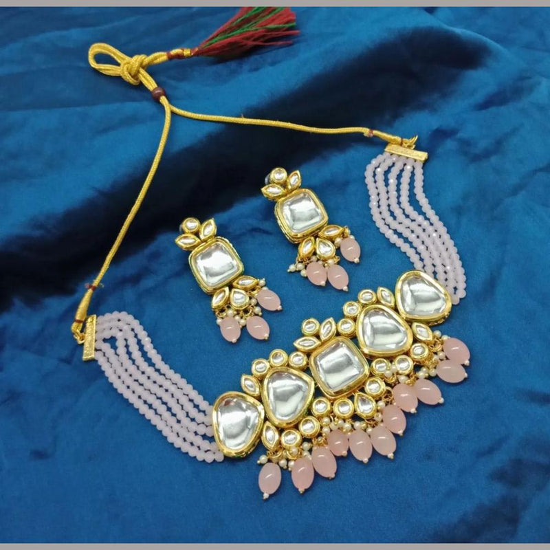 Anjali Jewellery Gold Plated Kundan Stone & Beads Choker Necklace Set