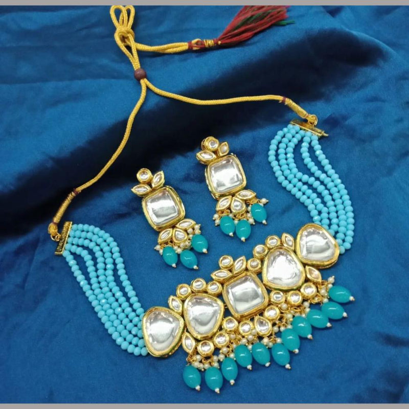 Anjali Jewellery Gold Plated Kundan Stone & Beads Choker Necklace Set