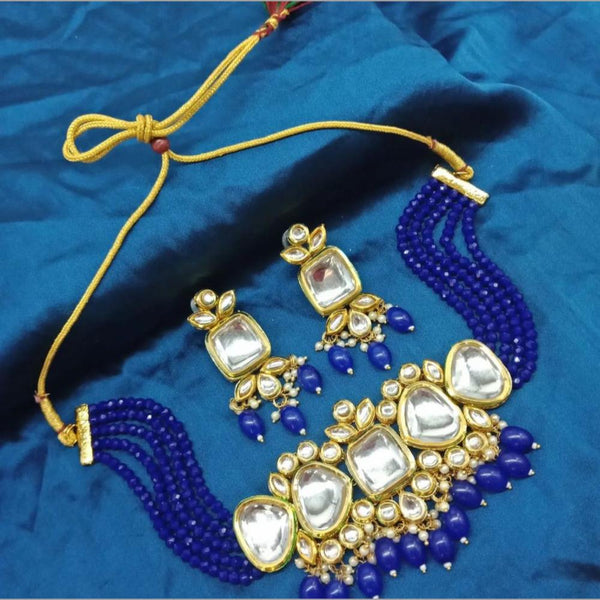 Anjali Jewellery Gold Plated Kundan Stone & Beads Choker Necklace Set