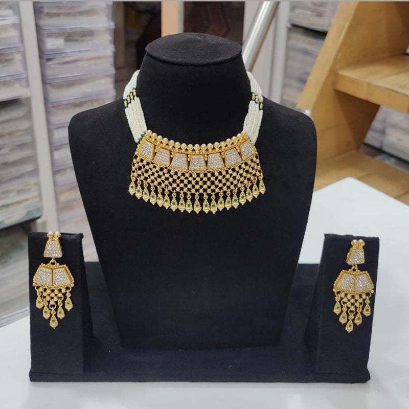 Anjali Jewellery Gold Plated Austrian Stone And  Pearls Choker Necklace Set