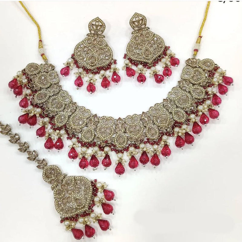 Anjali Jewellery Gold Plated Crystal Stone And Beads Necklace Set