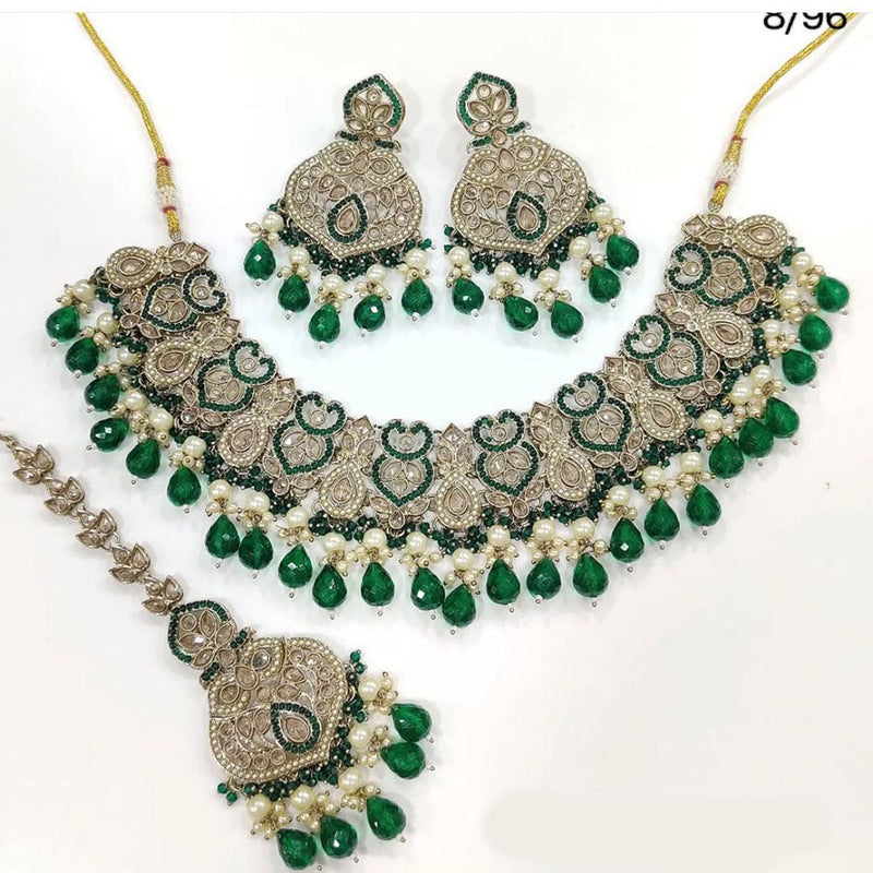 Anjali Jewellery Gold Plated Crystal Stone And Beads Necklace Set