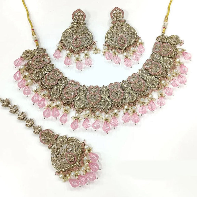 Anjali Jewellery Gold Plated Crystal Stone And Beads Necklace Set