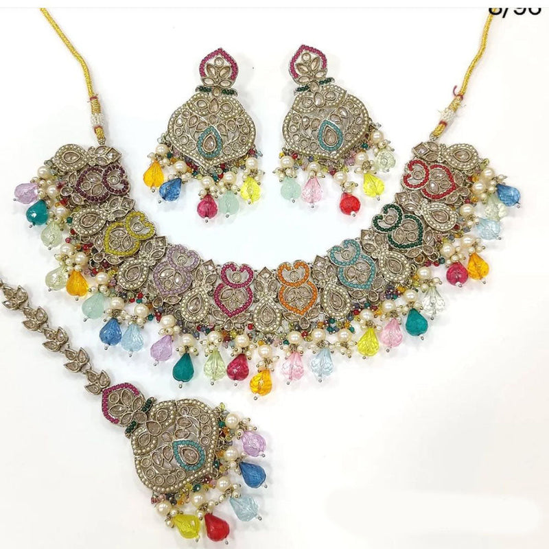 Anjali Jewellery Gold Plated Crystal Stone And Beads Necklace Set