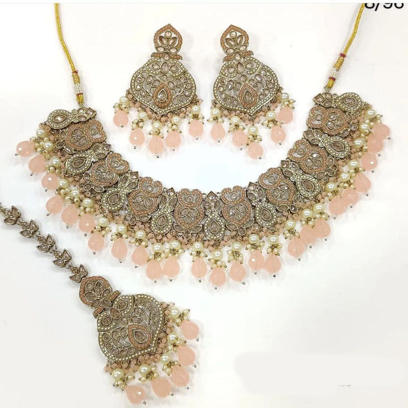 Anjali Jewellery Gold Plated Crystal Stone And Beads Necklace Set