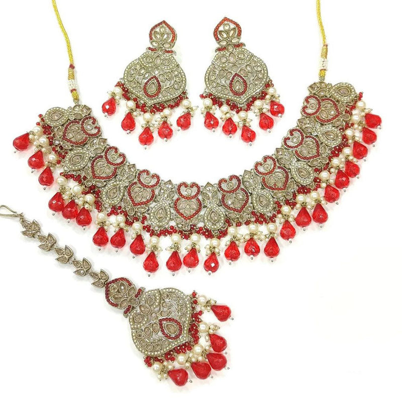 Anjali Jewellery Gold Plated Crystal Stone And Beads Necklace Set