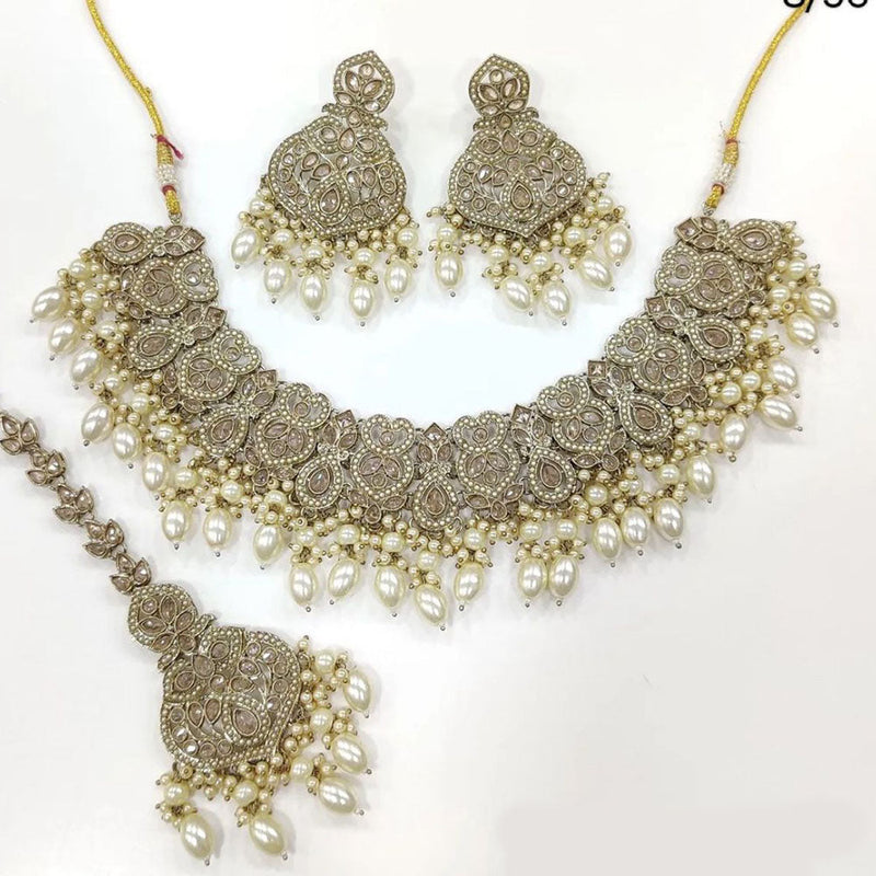 Anjali Jewellery Gold Plated Crystal Stone And Beads Necklace Set