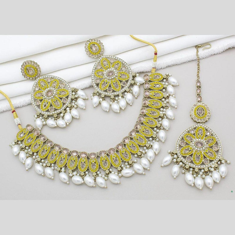 Anjali Jewellery Gold Plated Pota Stone And Pearls Necklace Set