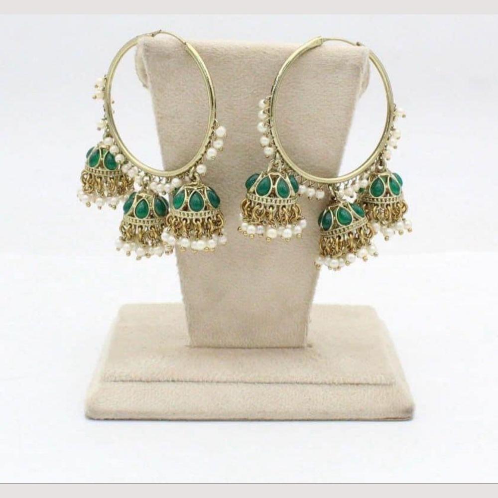 Anjali Jewellery Gold Plated Pota Stone And Pearl Jhumki Earrings