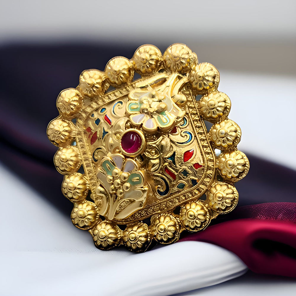 Anjali Jewellery Traditional Floral Design with Meenakari Accent Ring