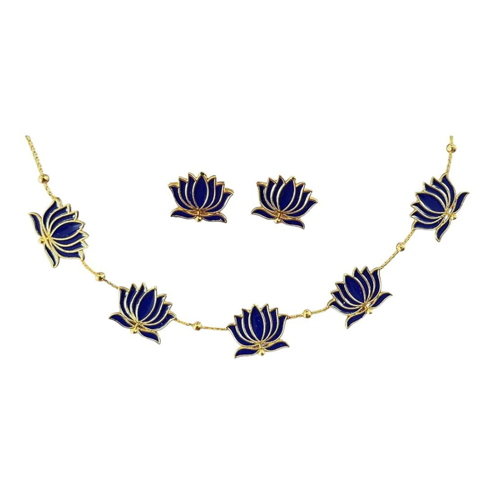 Anjali Jewellery Lotus Design with Meenakari Touch and Matching Earrings