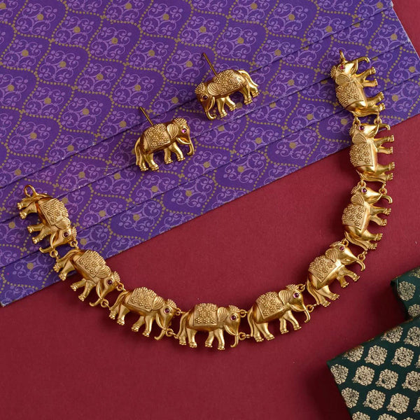 Kalpna Sales Surat Gold Plated Pota Stone Elephant Style Necklace Set