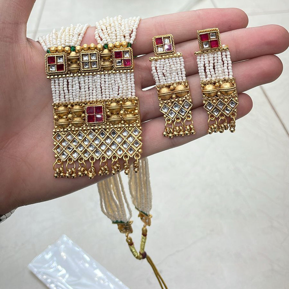Kalpna Sales Exclusive Designer Gold Plated Kundan And Pearl Long Necklace Set