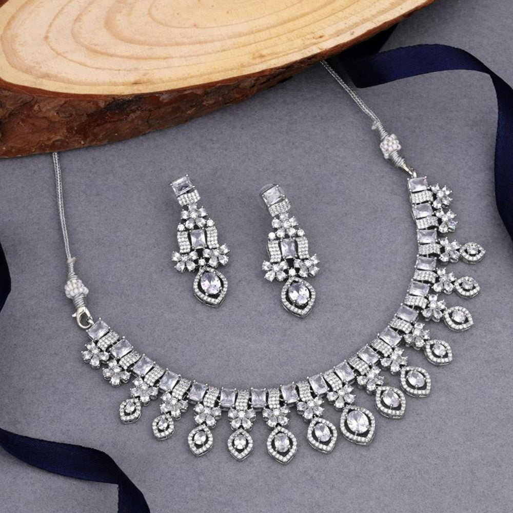Kalpna Sales Surat Silver Plated American Diamond Necklace Set