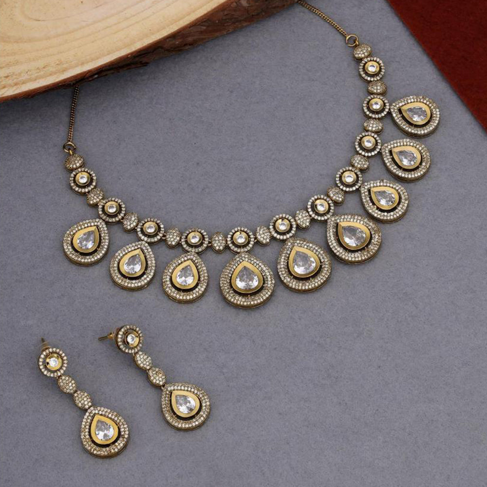 Kalpna Sales Surat Gold Plated Polki Kundan And Austrian Stone Necklace Set