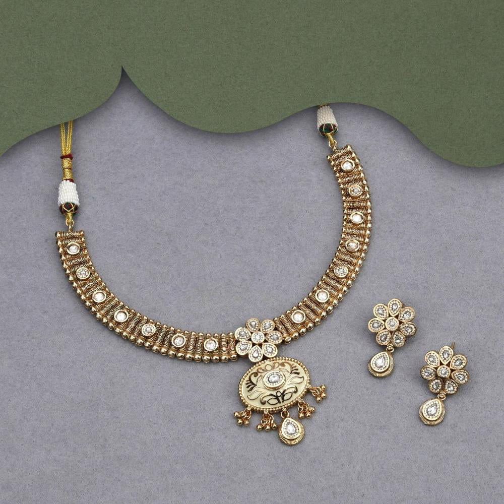 Kalpna Sales Surat Gold Plated Austrian Stone And Meenakari Necklace Set