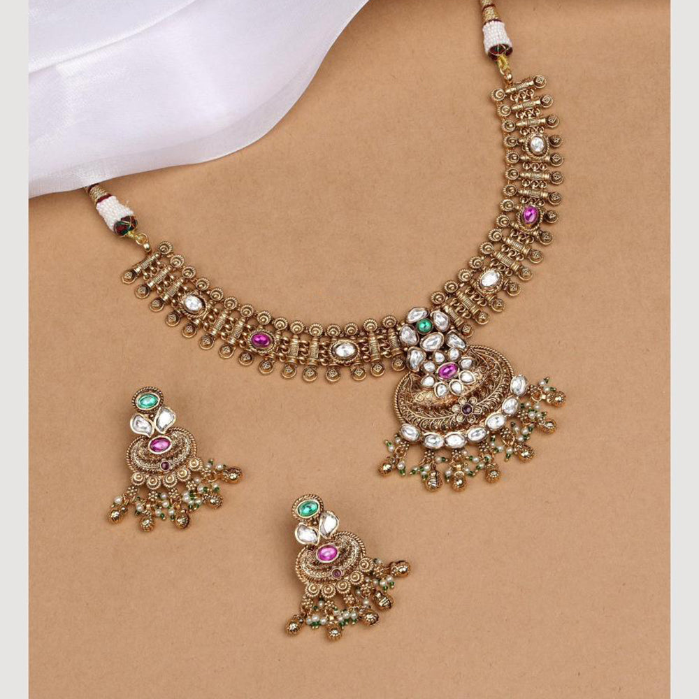 Kalpna Sales Surat Gold Plated Polki Kundan And Pearl Necklace Set