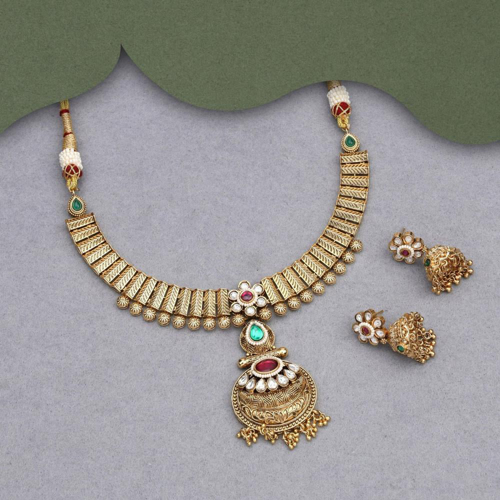 Kalpna Sales Surat Gold Plated Pota And Pearl Necklace Set