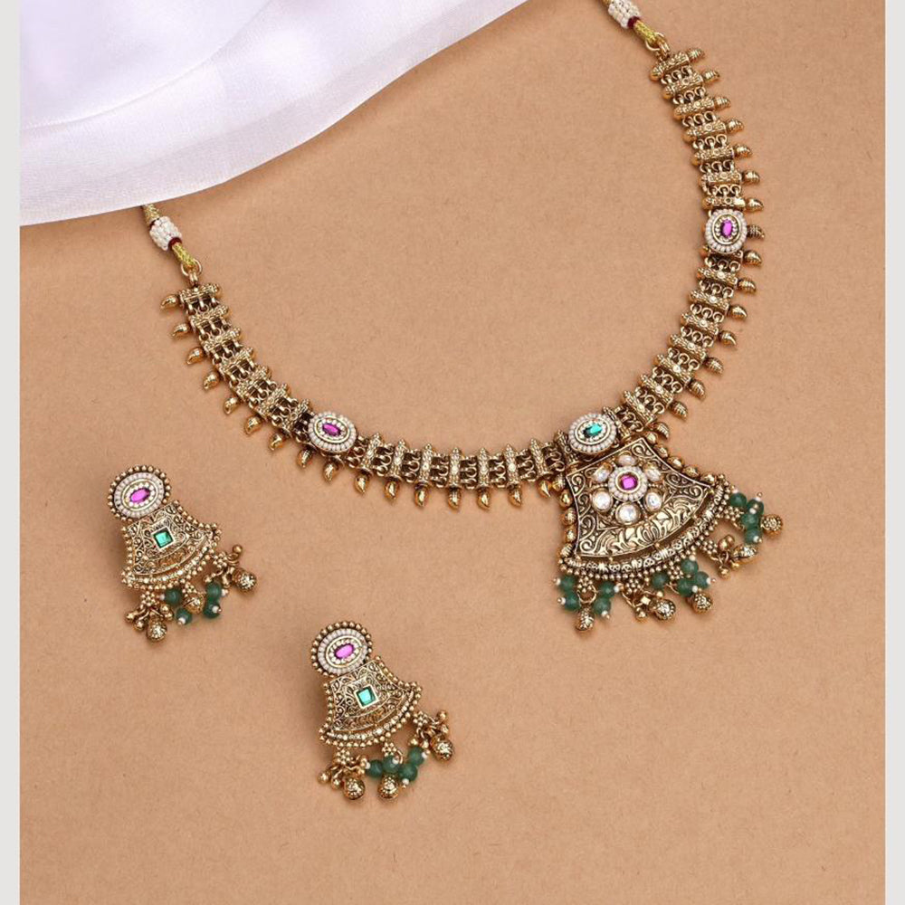 Kalpna Sales Surat Gold Plated Pota And Pearl Necklace Set