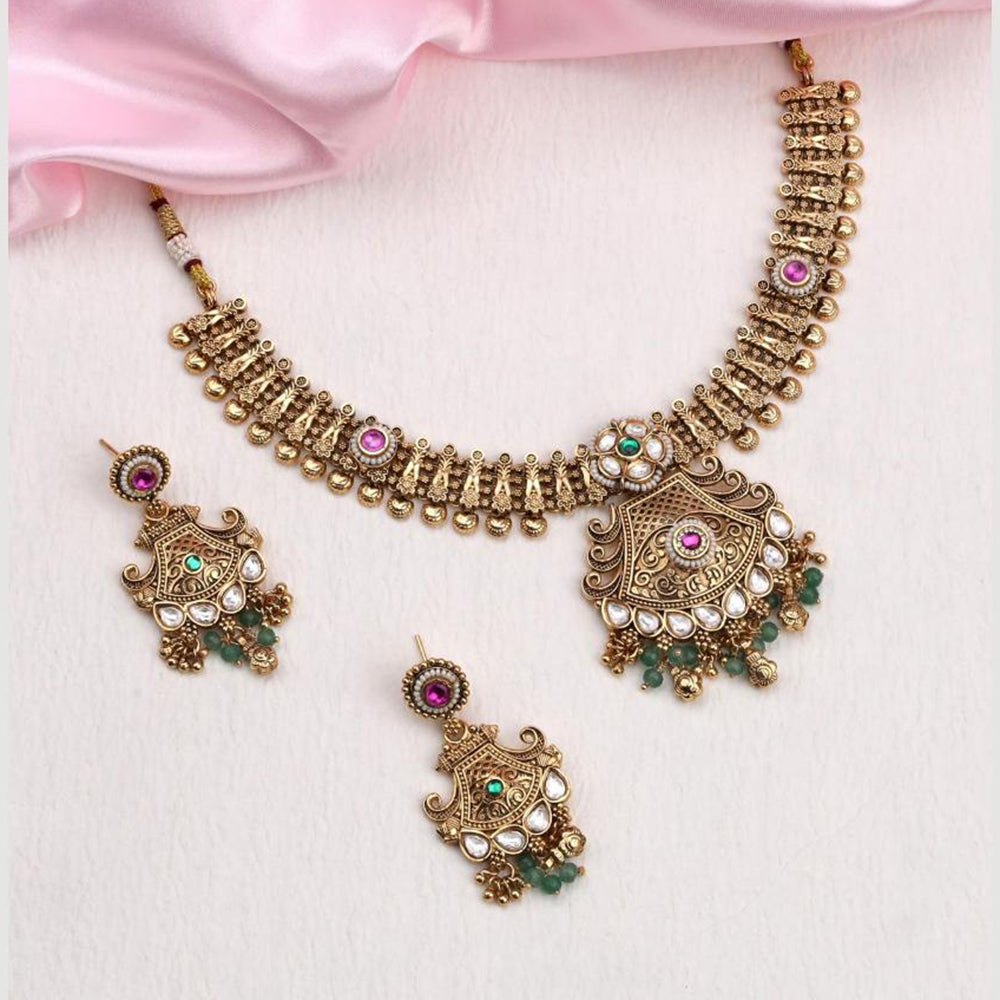 Kalpna Sales Surat Gold Plated Pota And Pearl Necklace Set