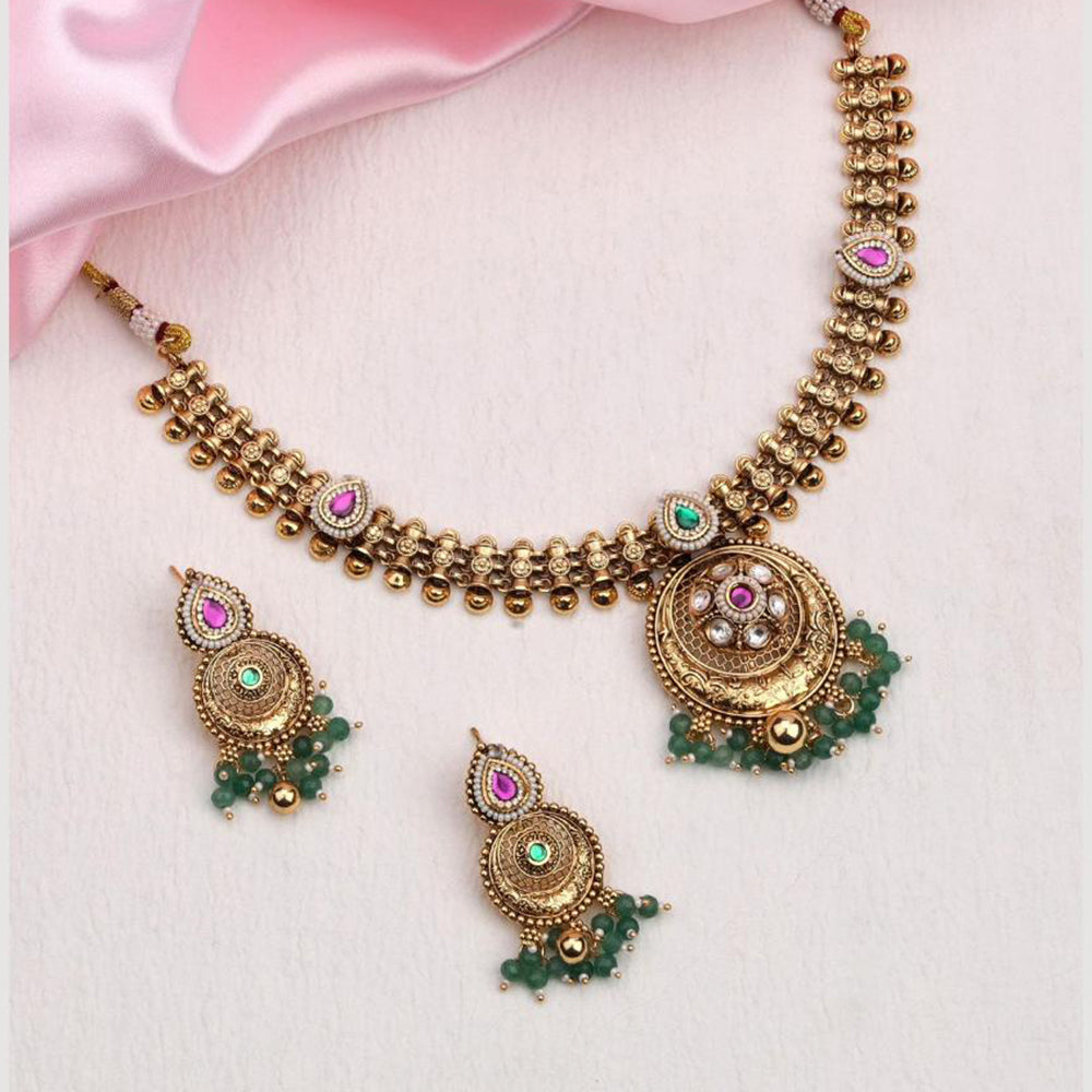 Kalpna Sales Surat Gold Plated Pota And Pearl Necklace Set