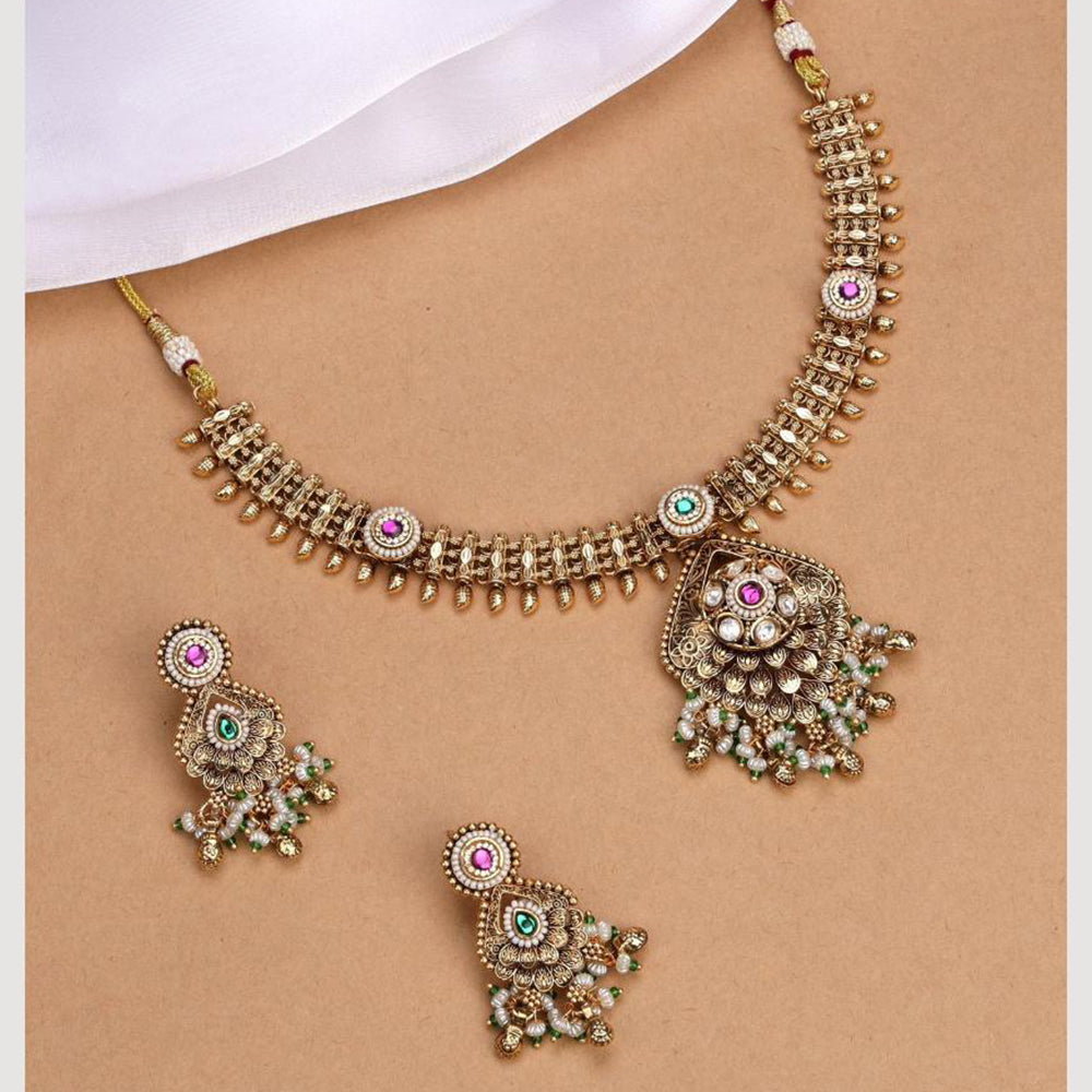 Kalpna Sales Surat Gold Plated Pota And Pearl Necklace Set