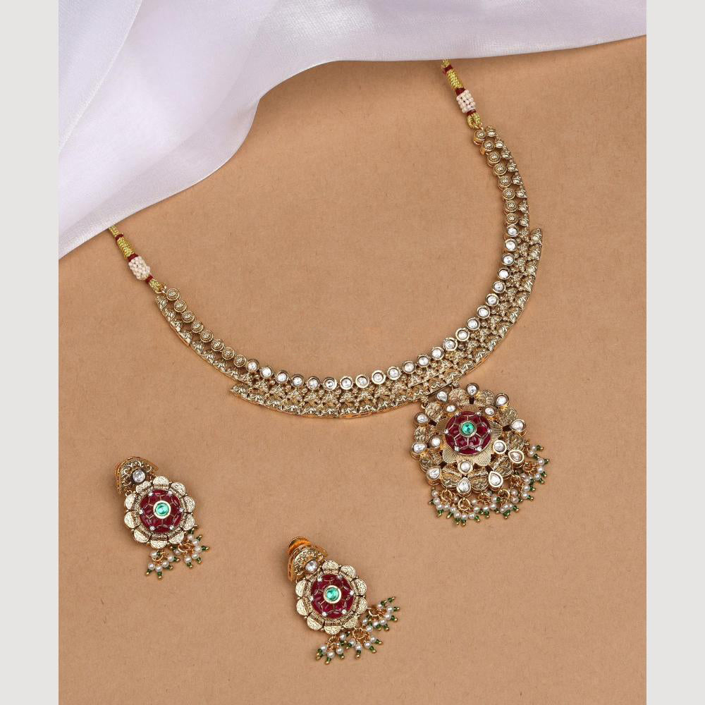 Kalpna Sales Surat Gold Plated Pota And Pearl Necklace Set