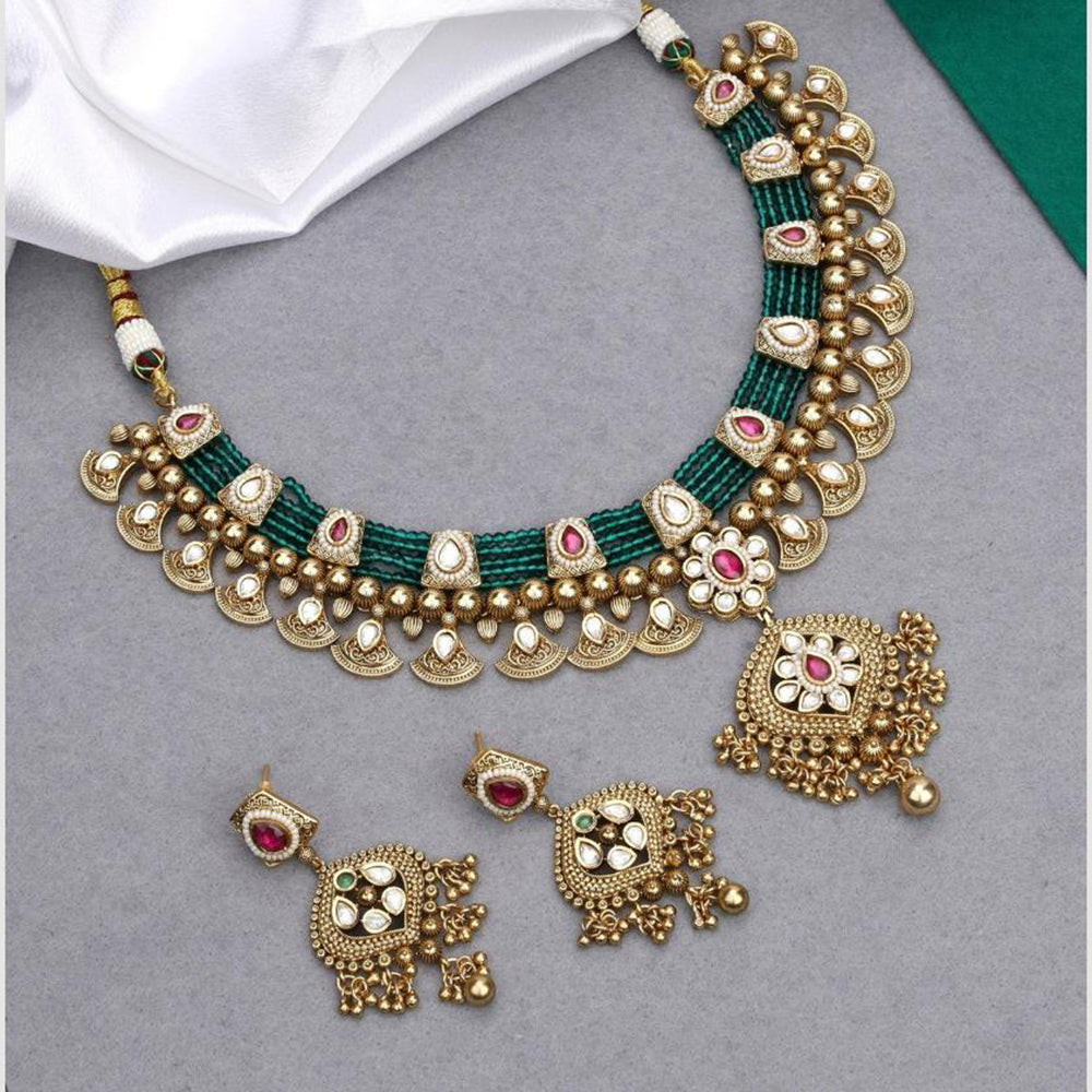 Kalpna Sales Surat Gold Plated Polki Kundan And Pearl Necklace Set